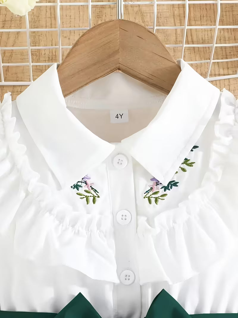 Elegant Princess Dress, Stylish Color-Blocked Embroidered Belt Dress, a Perfect Gift for Children on Valentine'S Day, Ideal for Everyday Wear Or Festive Occasions