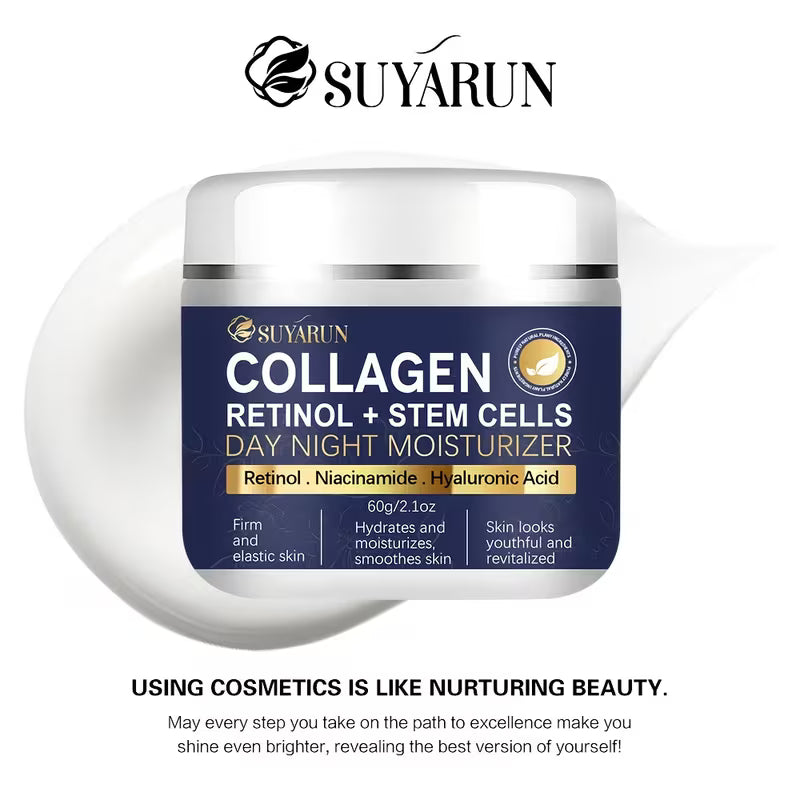 SUYARUN Advanced Retinol Collagen Cream: Day/Night Moisturizer with Niacinamide & Green Tea. Hydrates, firms, evens Light Beige. Lightweight, non-greasy. for face & neck. Unisex.
