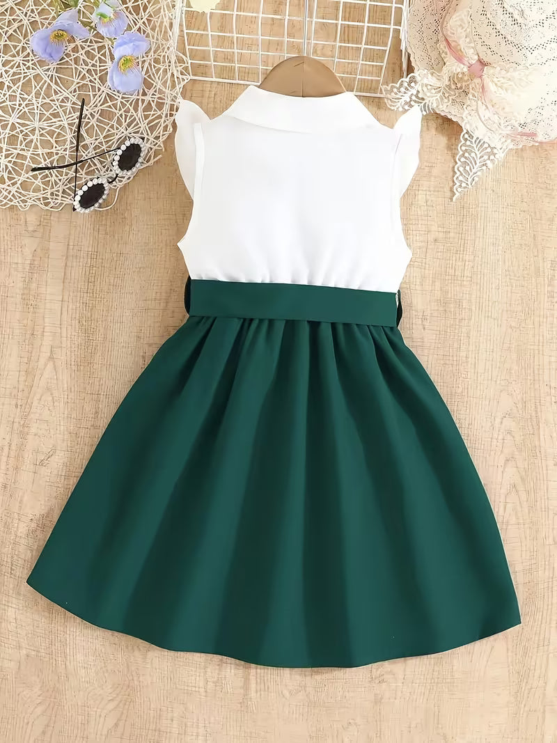 Elegant Princess Dress, Stylish Color-Blocked Embroidered Belt Dress, a Perfect Gift for Children on Valentine'S Day, Ideal for Everyday Wear Or Festive Occasions