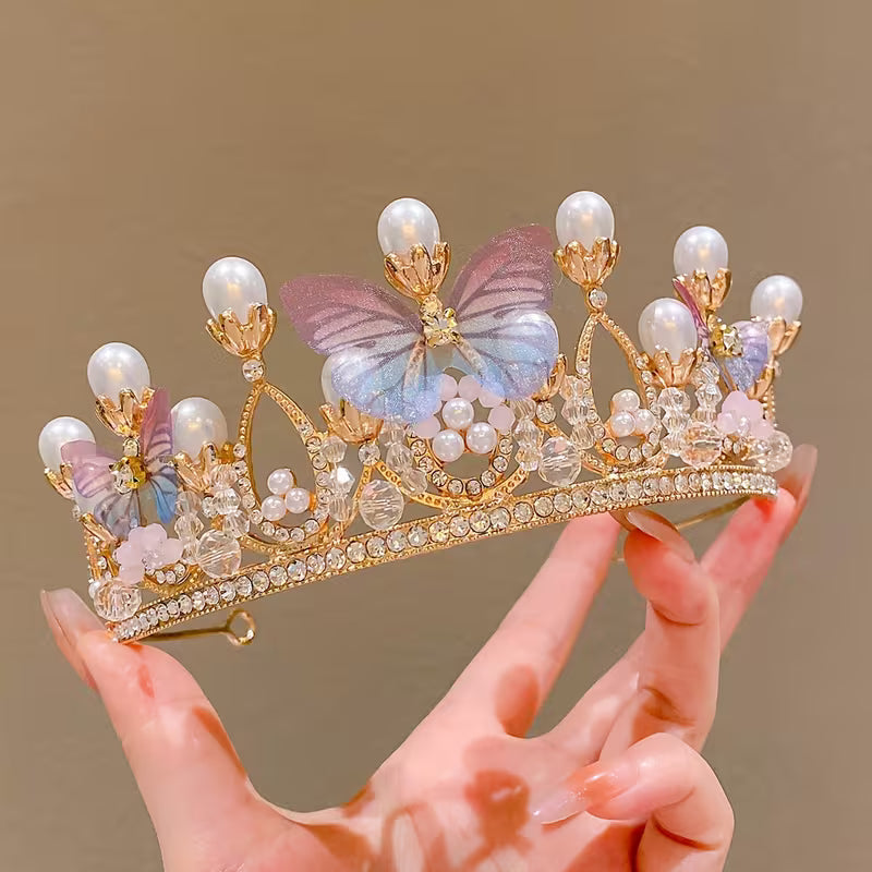 A Sweet Crown Headband with Rhinestones And Faux Pearls for Girls