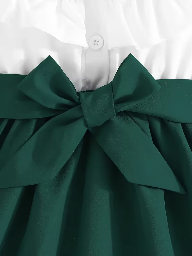 Elegant Princess Dress, Stylish Color-Blocked Embroidered Belt Dress, a Perfect Gift for Children on Valentine'S Day, Ideal for Everyday Wear Or Festive Occasions