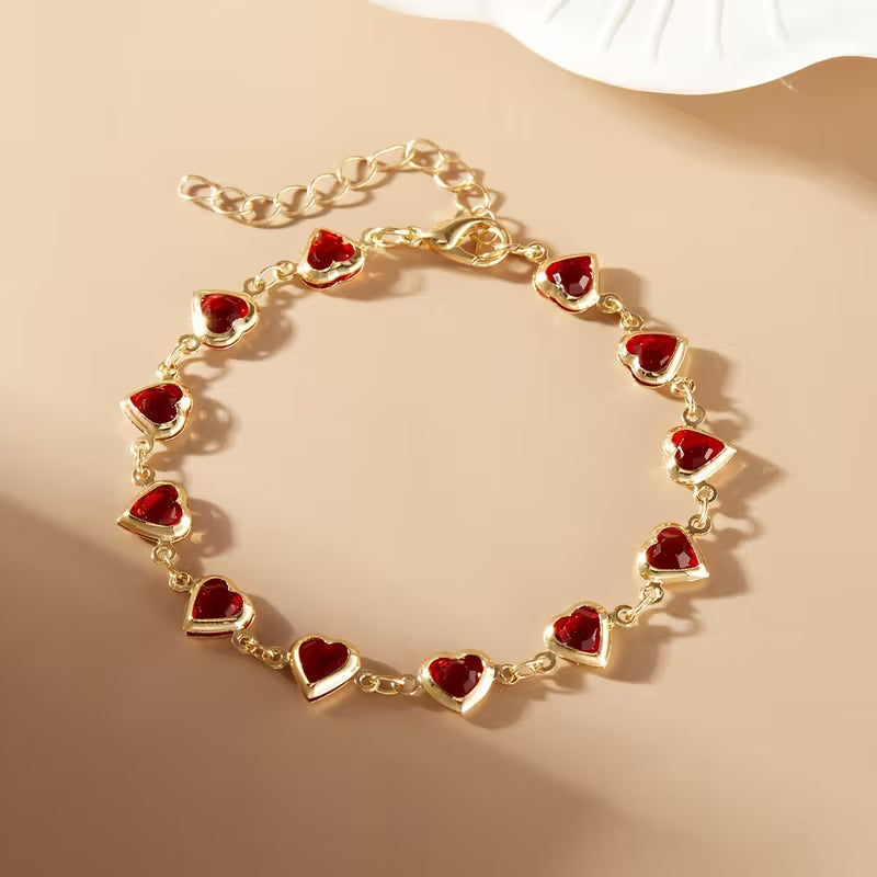 Women's Elegant Red Heart Charm Bracelet