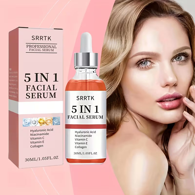 5-In-1 Facial with Hyaluronic Acid, Collagen, Niacinamide, Vitamin C & E - Pore Minimizing Hydration Formula