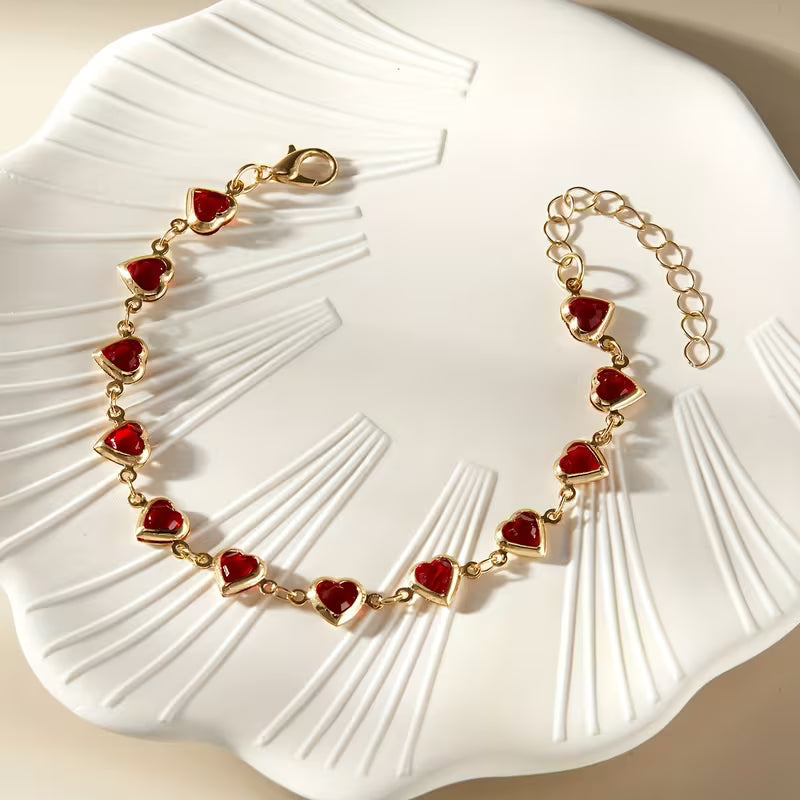 Women's Elegant Red Heart Charm Bracelet