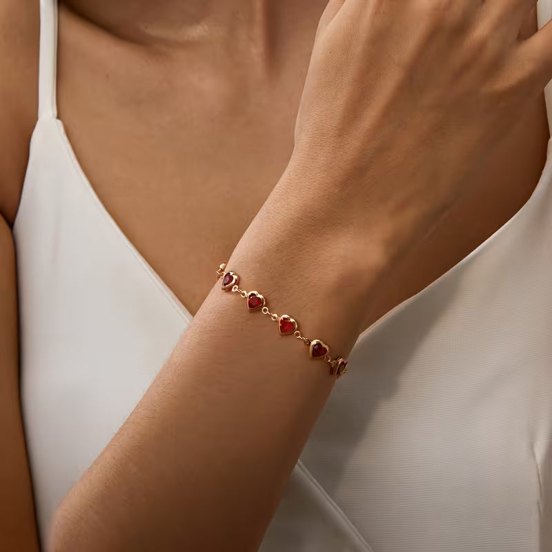 Women's Elegant Red Heart Charm Bracelet