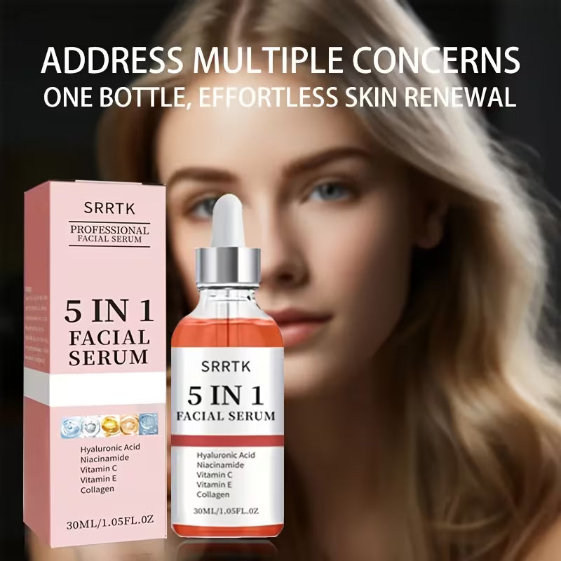 5-In-1 Facial with Hyaluronic Acid, Collagen, Niacinamide, Vitamin C & E - Pore Minimizing Hydration Formula