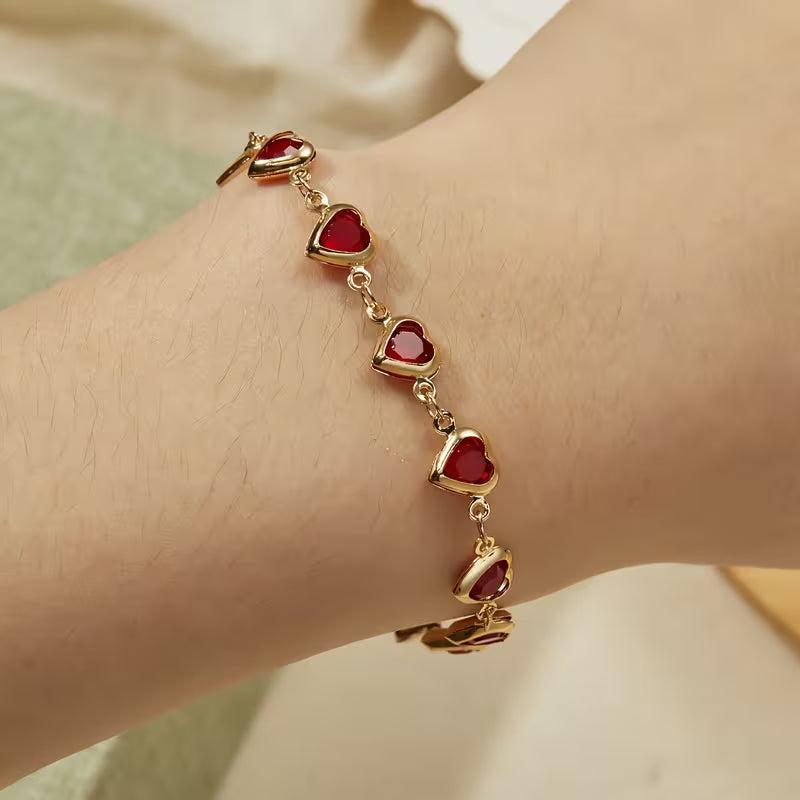 Women's Elegant Red Heart Charm Bracelet