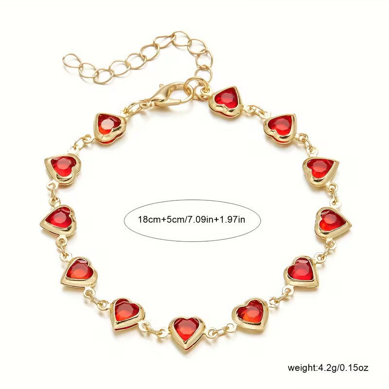 Women's Elegant Red Heart Charm Bracelet
