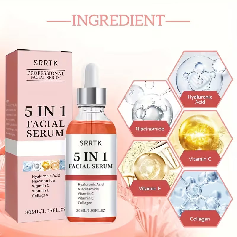 5-In-1 Facial with Hyaluronic Acid, Collagen, Niacinamide, Vitamin C & E - Pore Minimizing Hydration Formula