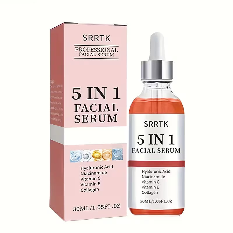 5-In-1 Facial with Hyaluronic Acid, Collagen, Niacinamide, Vitamin C & E - Pore Minimizing Hydration Formula
