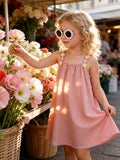 Girls' Summer Sleeveless Dress - Breathable Orange Stripes & Colorful Floral Appliqué