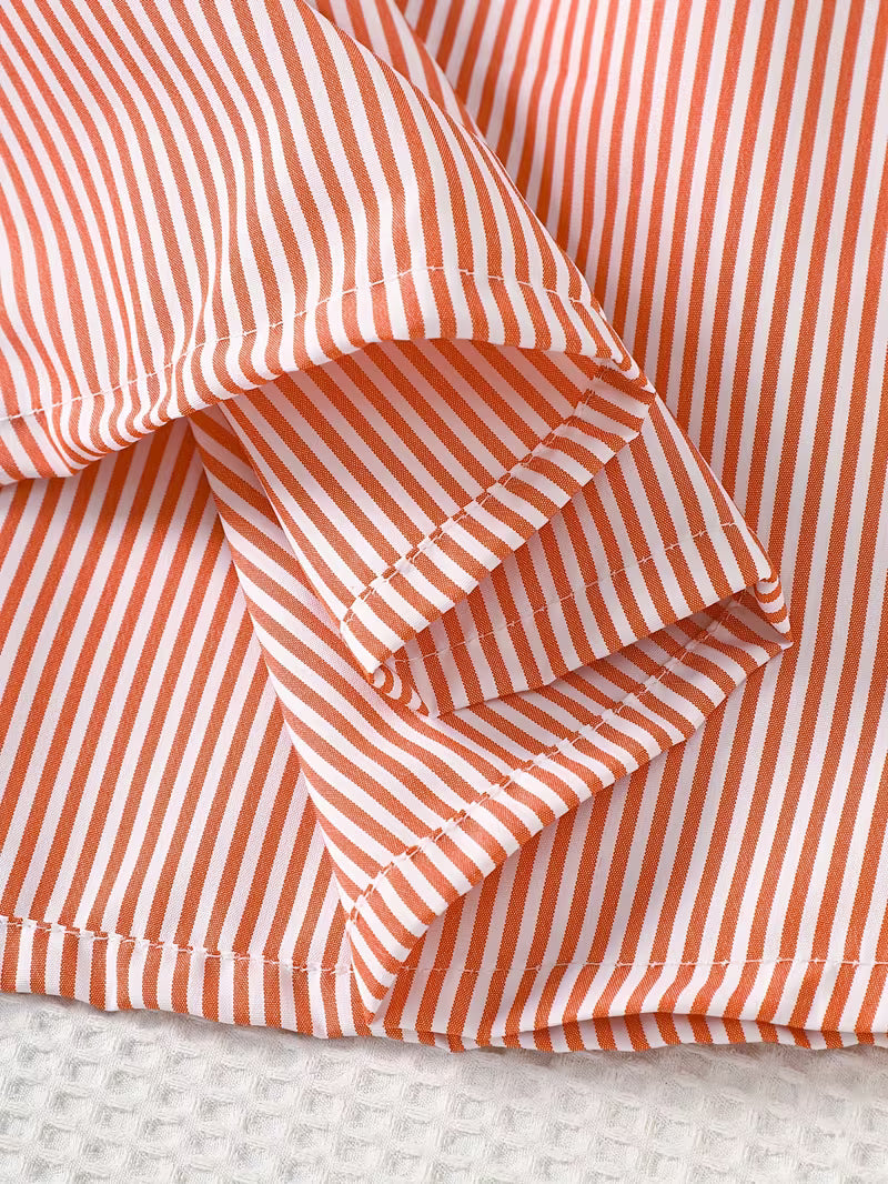 Girls' Summer Sleeveless Dress - Breathable Orange Stripes & Colorful Floral Appliqué