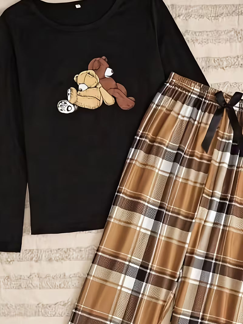 Casual Women's Two-Seater Bear Double Long Pajama Set