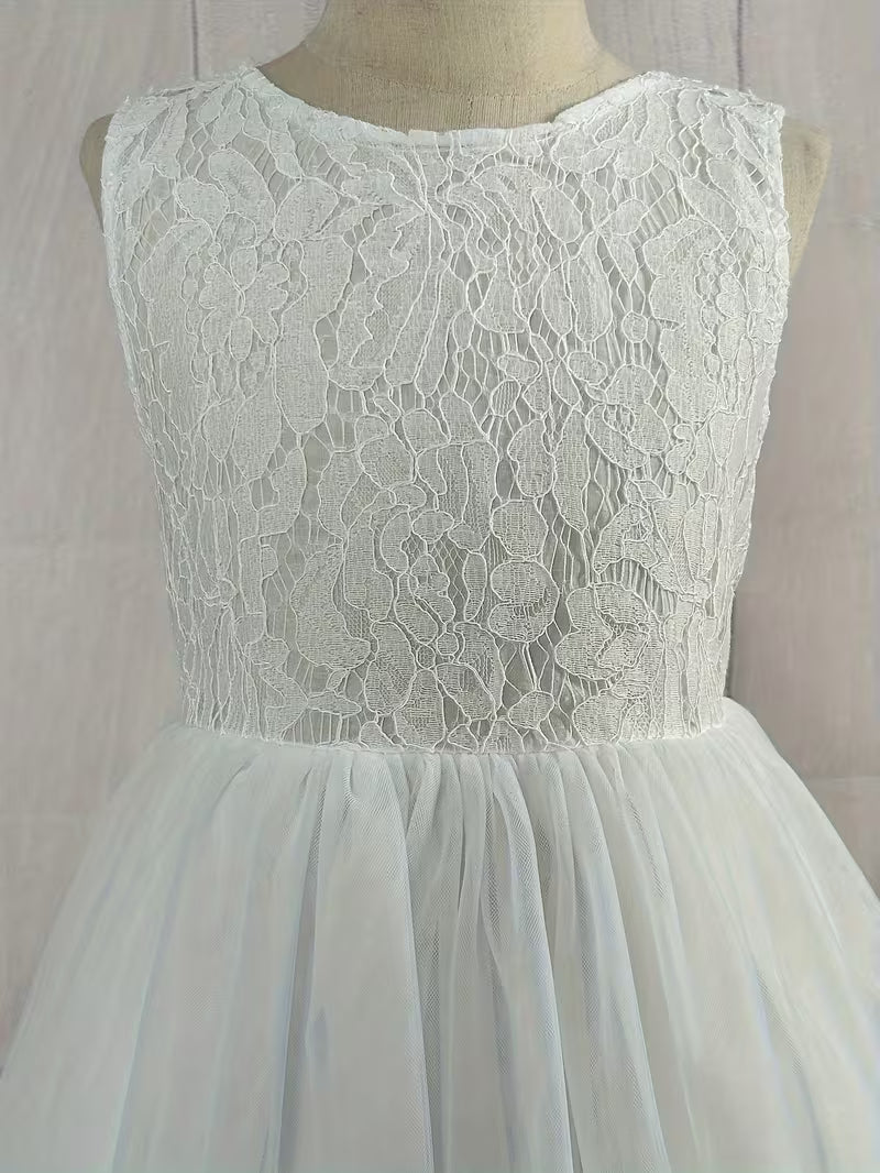 Flower Girl Sleeveless V-Back A-Line Bridesmaid Wedding Party Dress for Girls