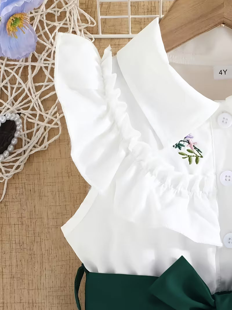 Elegant Princess Dress, Stylish Color-Blocked Embroidered Belt Dress, a Perfect Gift for Children on Valentine'S Day, Ideal for Everyday Wear Or Festive Occasions