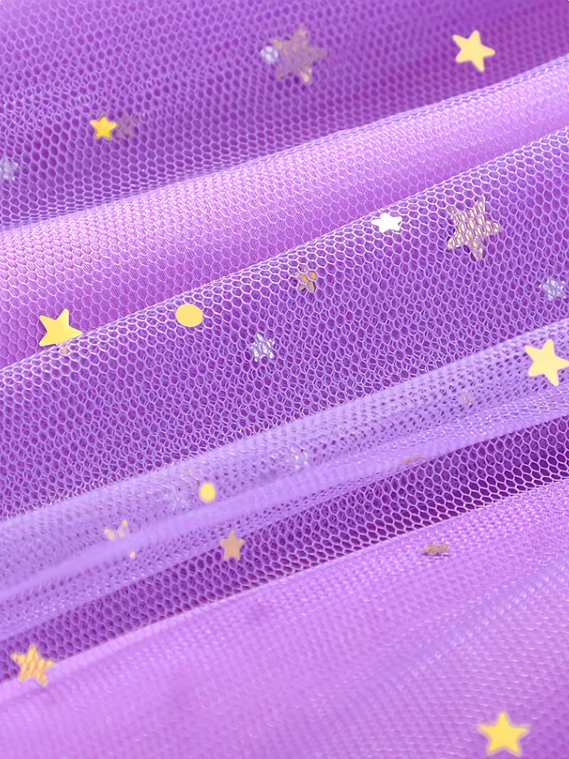 A Digital Print Dress for Girls Featuring a Fish Scale Pattern, with Shiny Star Mesh