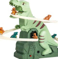 Dinosaur Racing Track Toys, Electric Dinosaur Climbing Stairs Track Toys with Slide, Music, LED Ligh