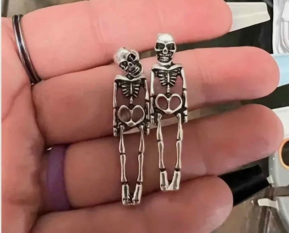 Halloween Skeleton Drop Earrings - Silver Tone