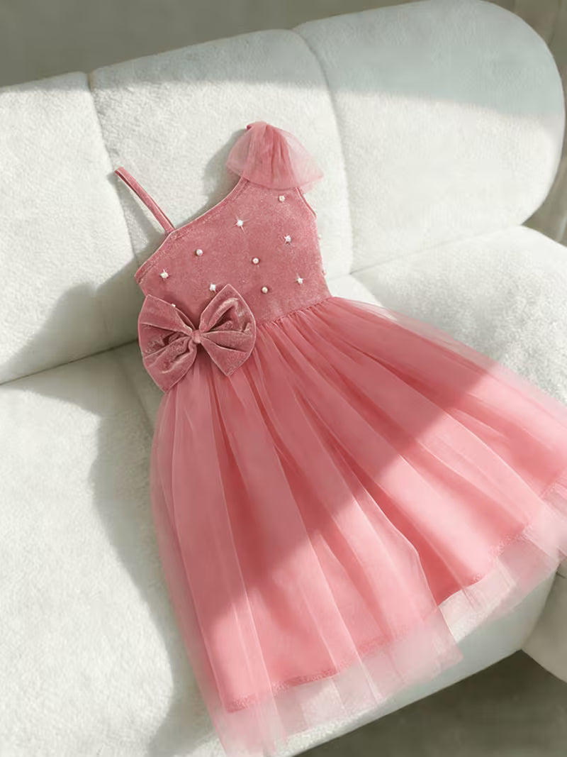 Princess Dress for Girls A-Line Dress with One-Shoulder Asymmetrical Design.