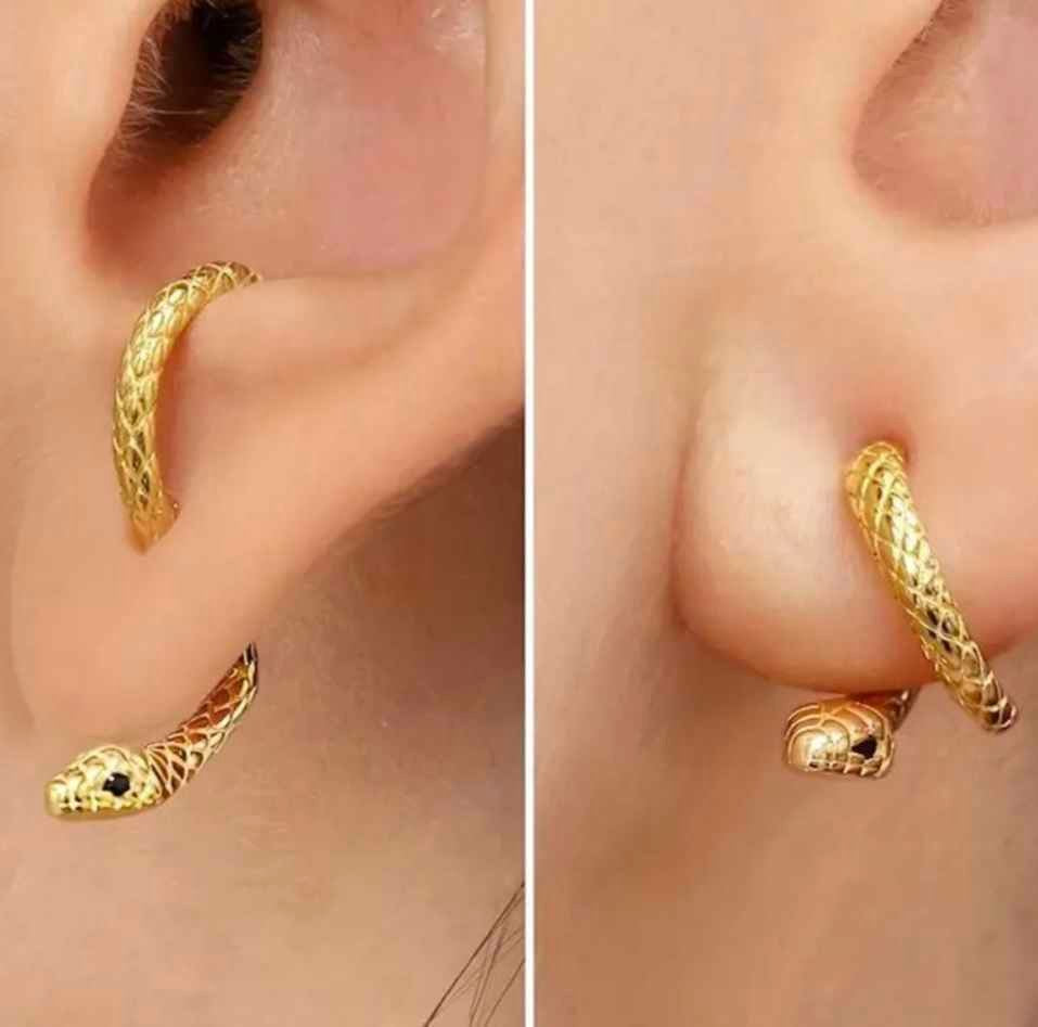 SERPENT QUEEN Detailed Golden colour Snake Front-to-Back Stud Earrings