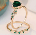Elegant Vintage Green stone heart shape 2 piece ring