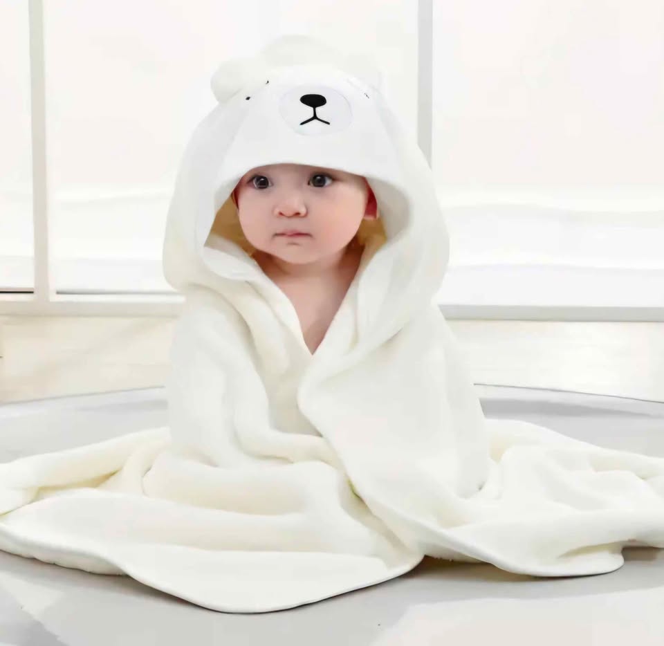 New Fast absorbing Baby Hooded Towel Bathrobe White Bear