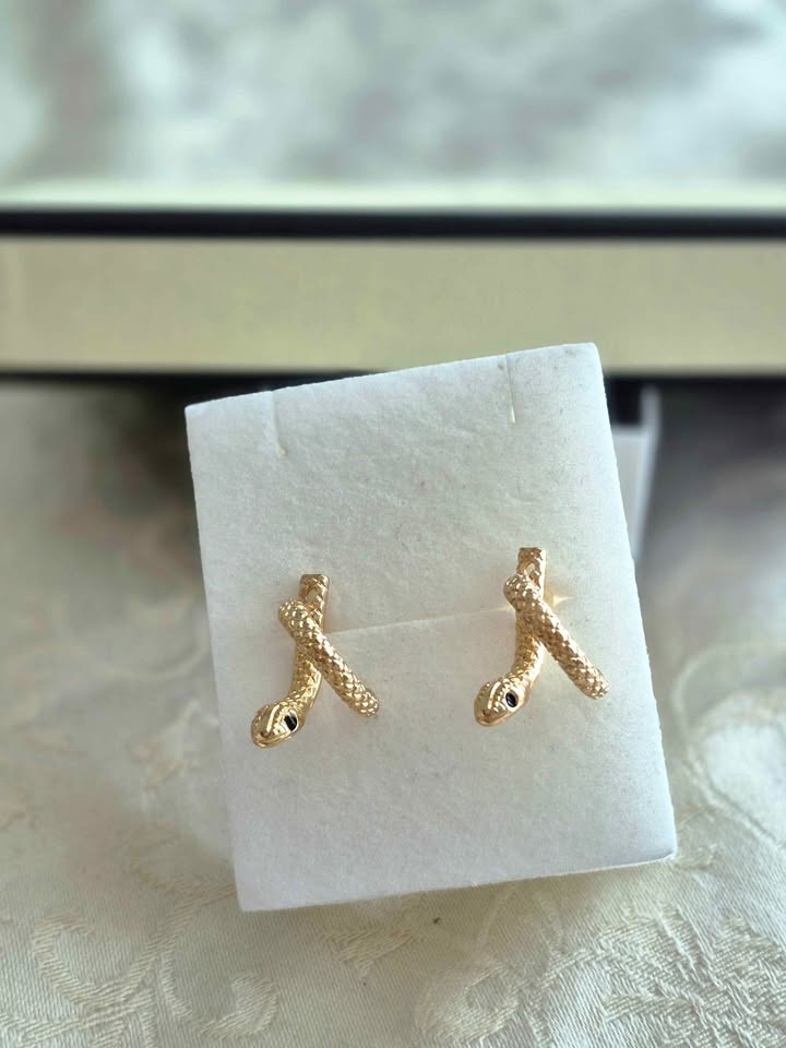 SERPENT QUEEN Detailed Golden colour Snake Front-to-Back Stud Earrings