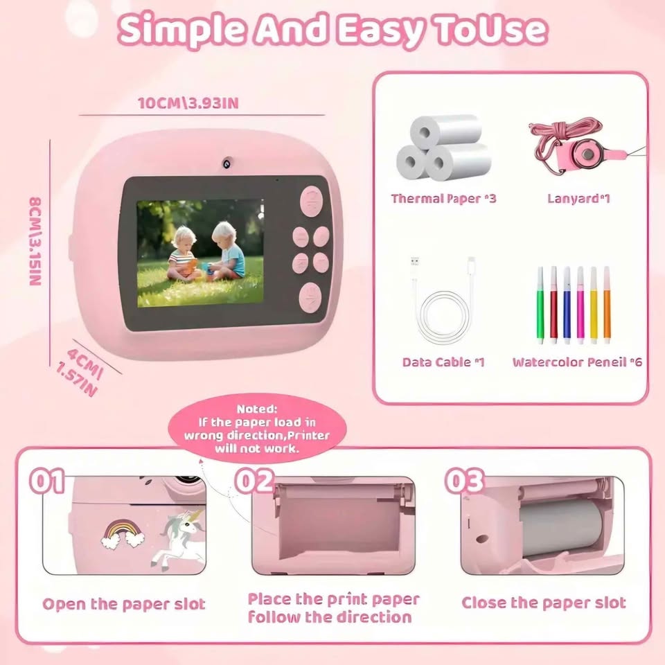 My First Camera Instant Camera Instant Print Dual Lens WiFi Camera with 32GB SD PINK