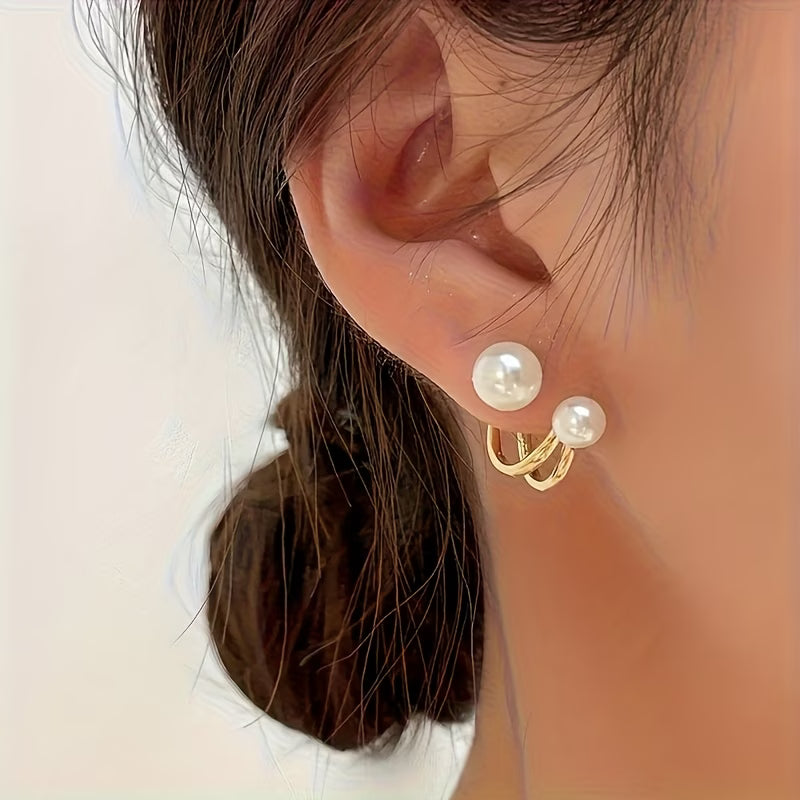 Women's White Faux Pearls, Elegant Alloy Earrings