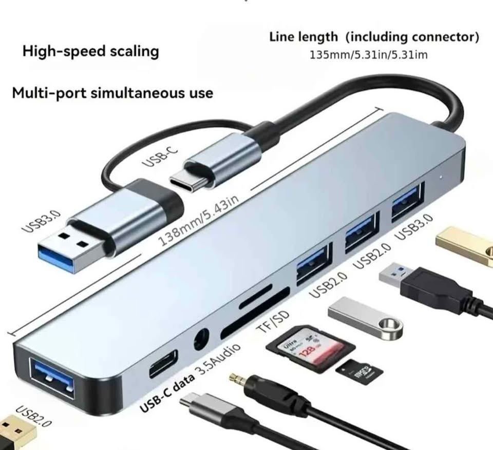 8 in 1 USB Multiport simultaneously use Hub