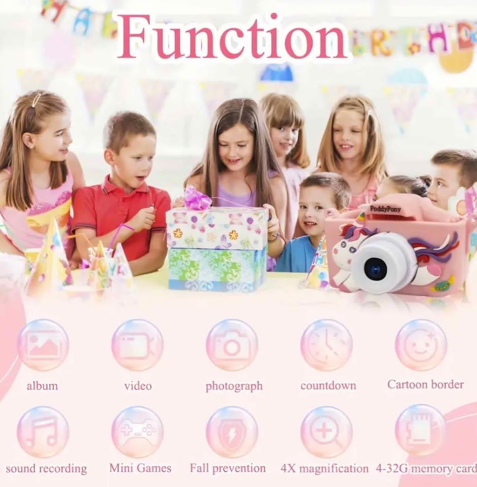 New in box 1080P HD Kids Digital Camera Unicorn Camera Gift with 32G Memory Card Pink Included!
