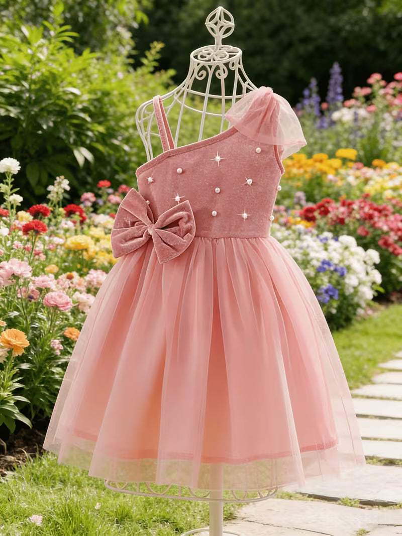 Princess Dress for Girls A-Line Dress with One-Shoulder Asymmetrical Design.