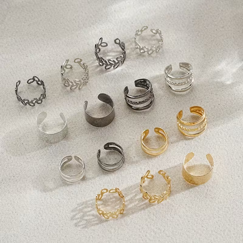 Fashionable and Minimalist Wide Leaf Multi-Layer Metal Style Ear Clip Set
