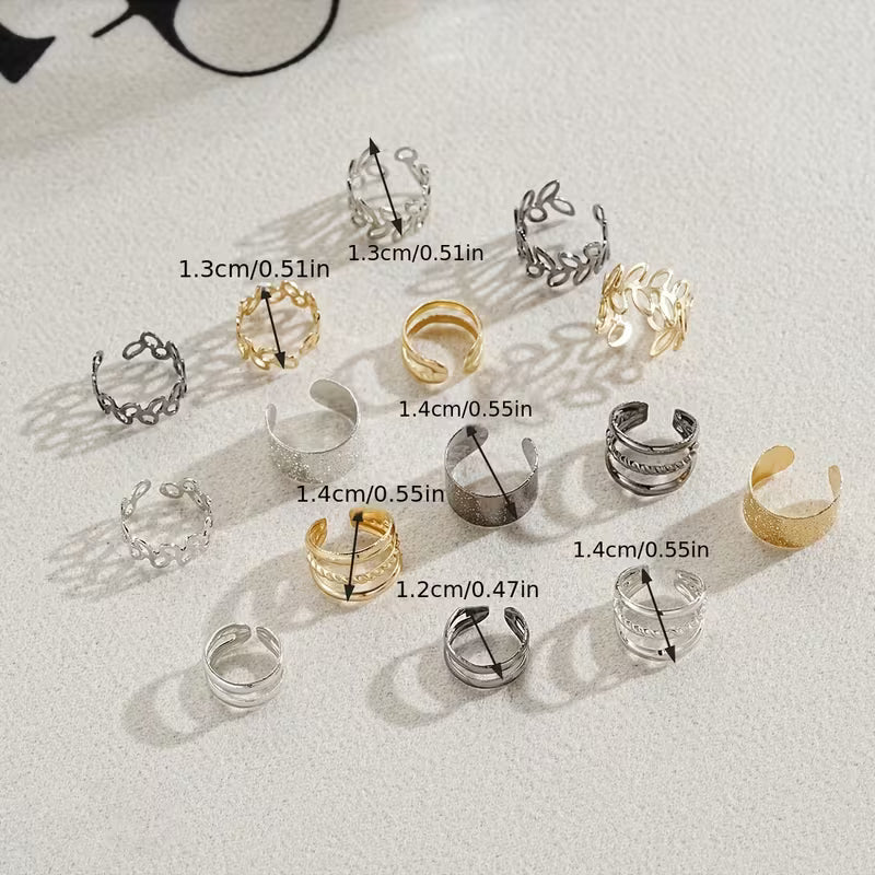Fashionable and Minimalist Wide Leaf Multi-Layer Metal Style Ear Clip Set