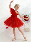Elegant Girls Red One-Strap Small Bow Dress