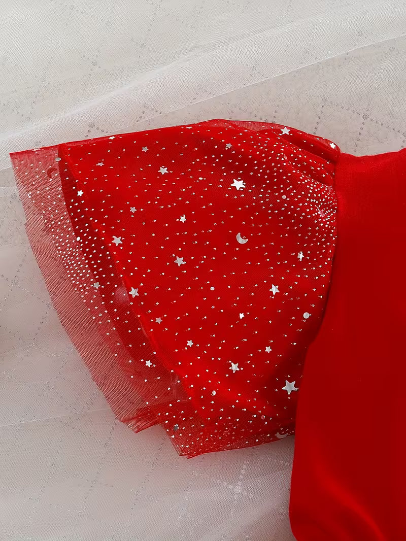 Elegant Girls Red One-Strap Small Bow Dress