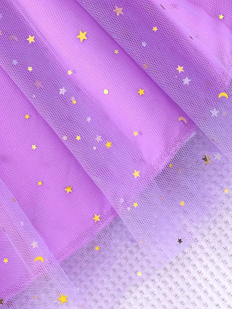 A Digital Print Dress for Girls Featuring a Fish Scale Pattern, with Shiny Star Mesh