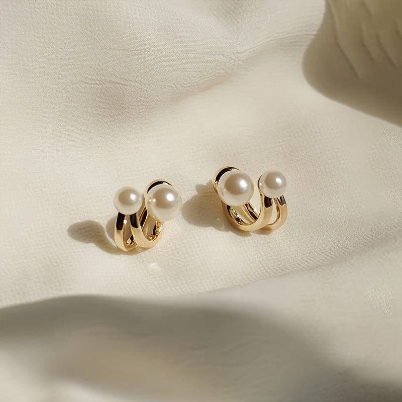 Women's White Faux Pearls, Elegant Alloy Earrings