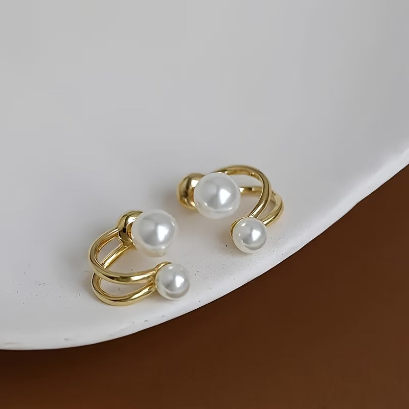 Women's White Faux Pearls, Elegant Alloy Earrings