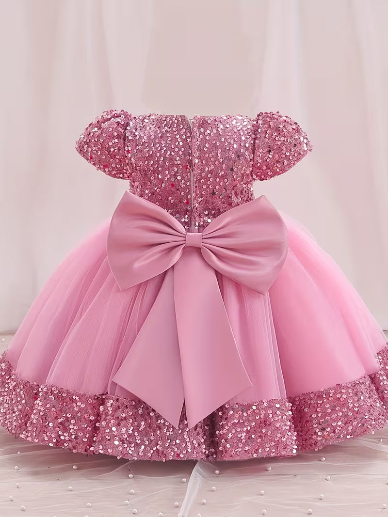 Sequined Children's Gown with Puffy Tulle Princess Dress for Baby Girls 7-8 Years