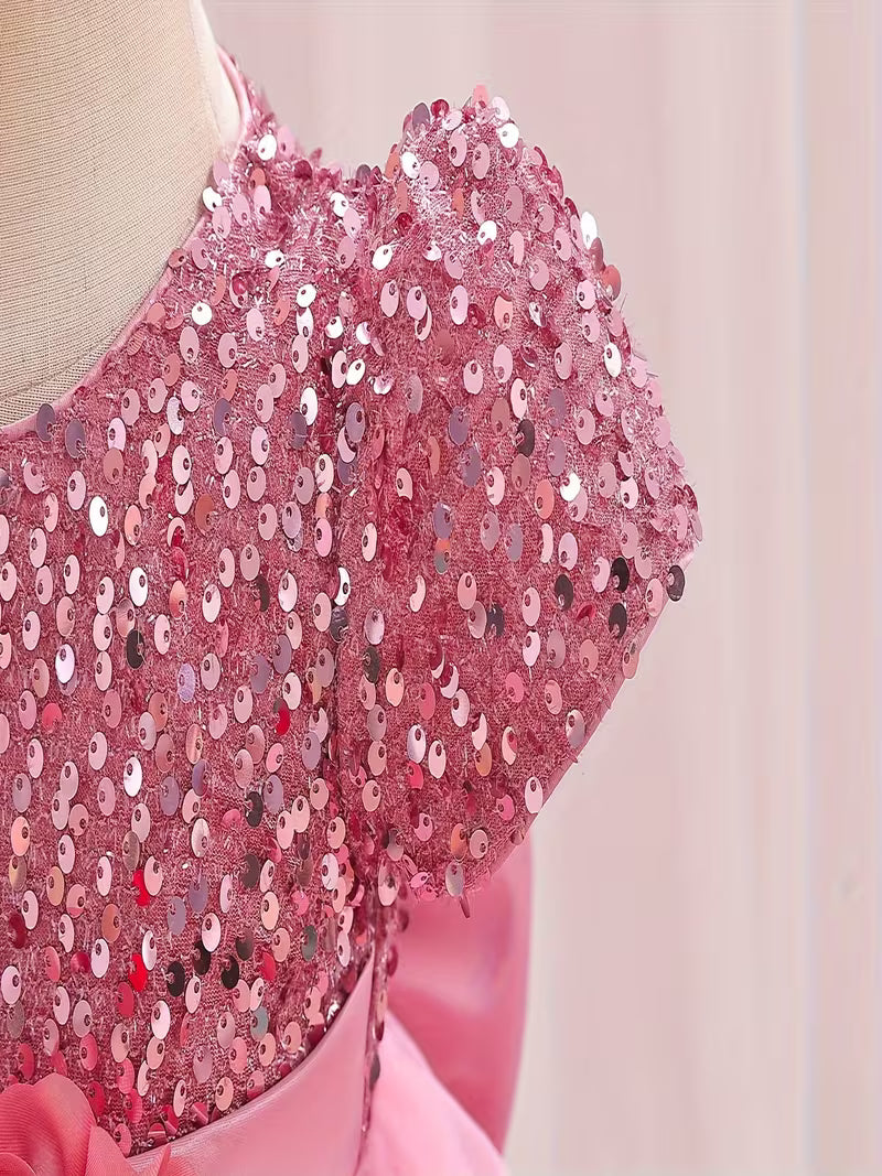 Sequined Children's Gown with Puffy Tulle Princess Dress for Baby Girls 7-8 Years