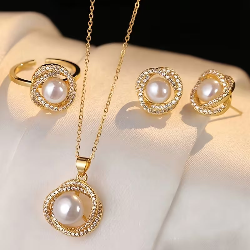 Elegant Pearl Gold tone Jewellery Set