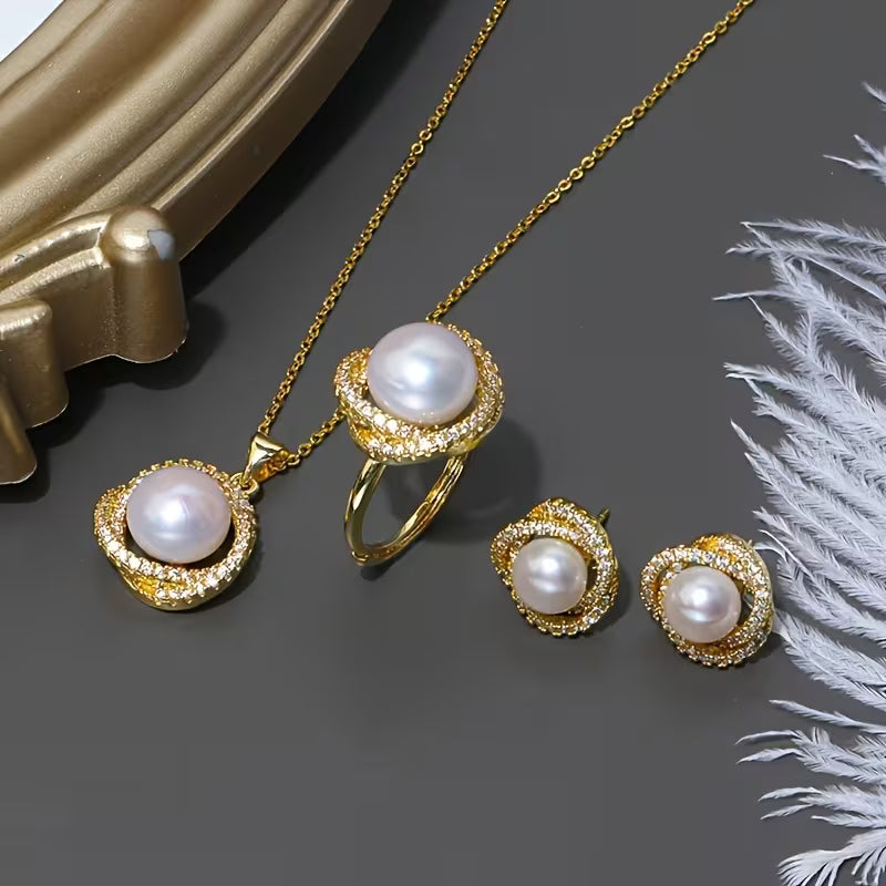 Elegant Pearl Gold tone Jewellery Set