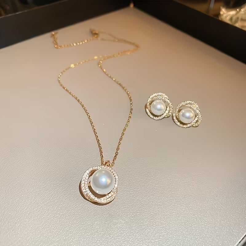Elegant Pearl Gold tone Jewellery Set