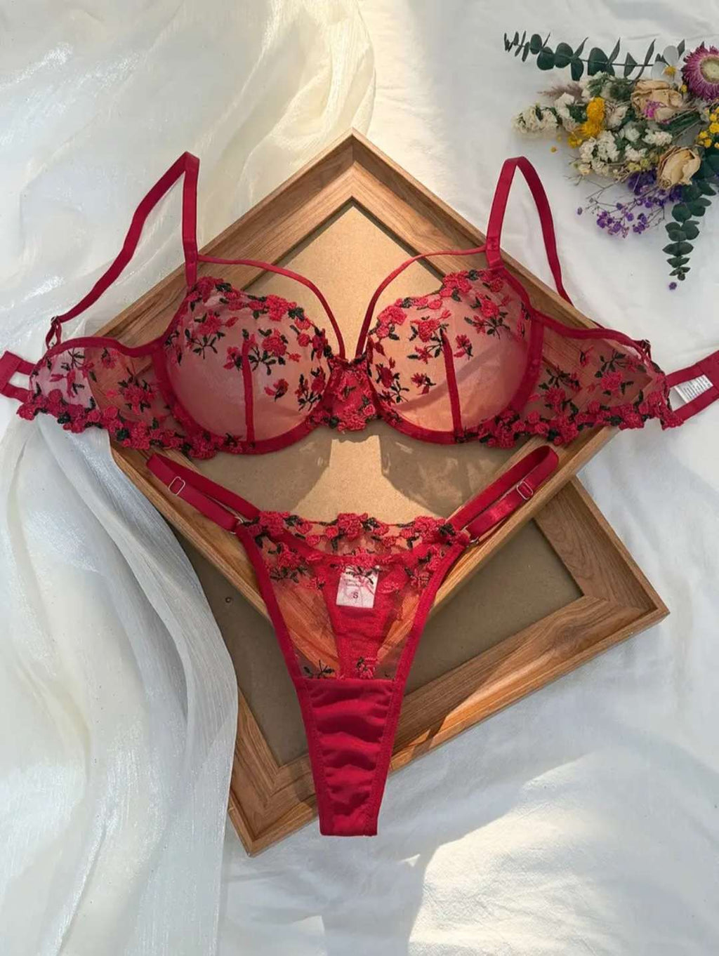 Sheer Winered Floral Lingerie