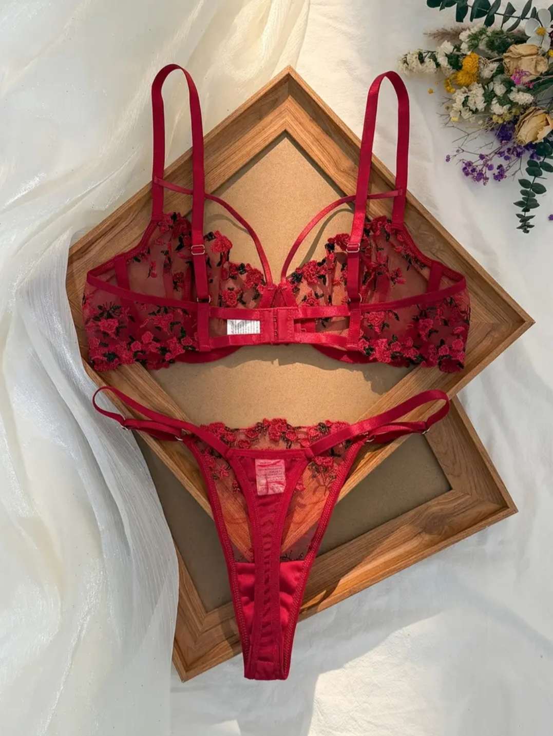 Sheer Winered Floral Lingerie