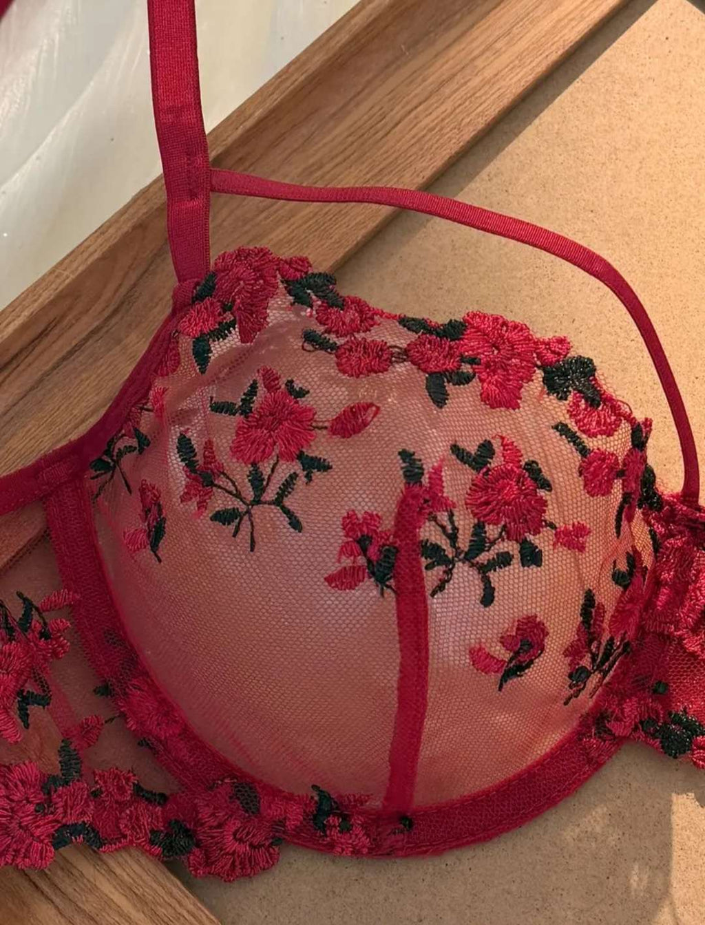 Sheer Winered Floral Lingerie