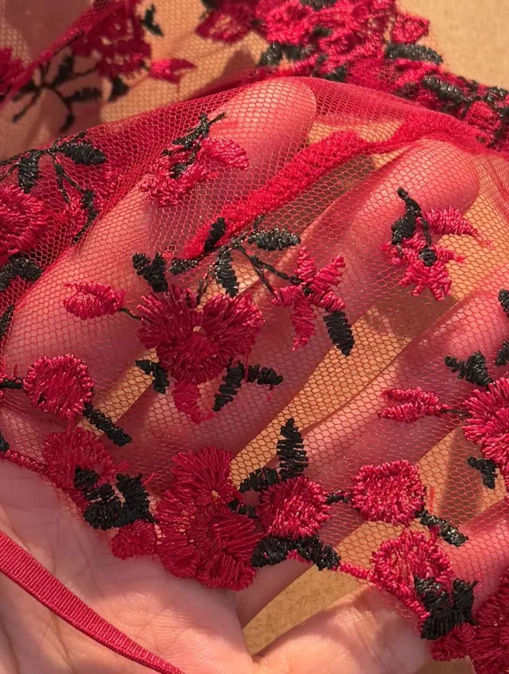 Sheer Winered Floral Lingerie