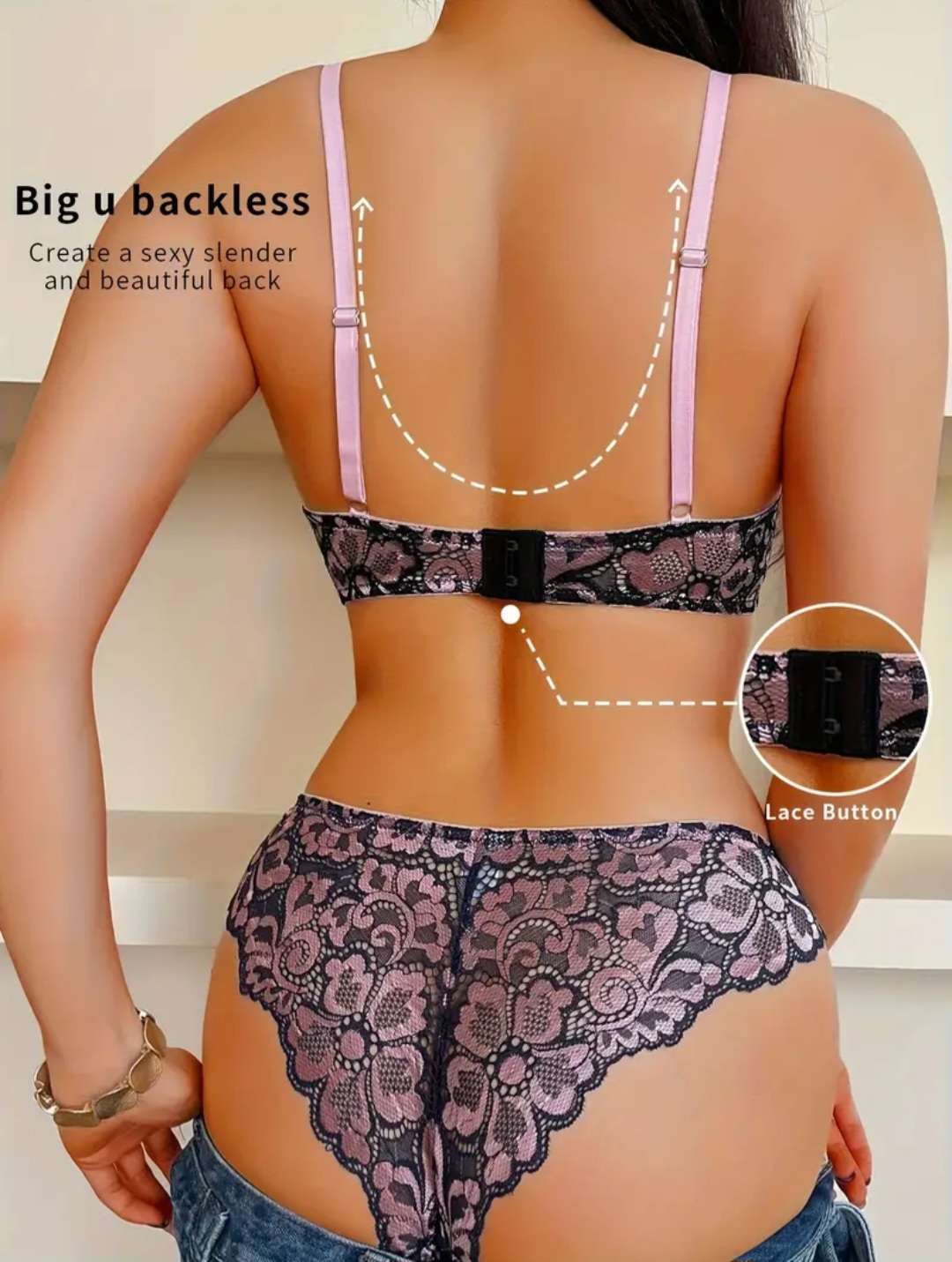 Floral pushup bra and underwear set