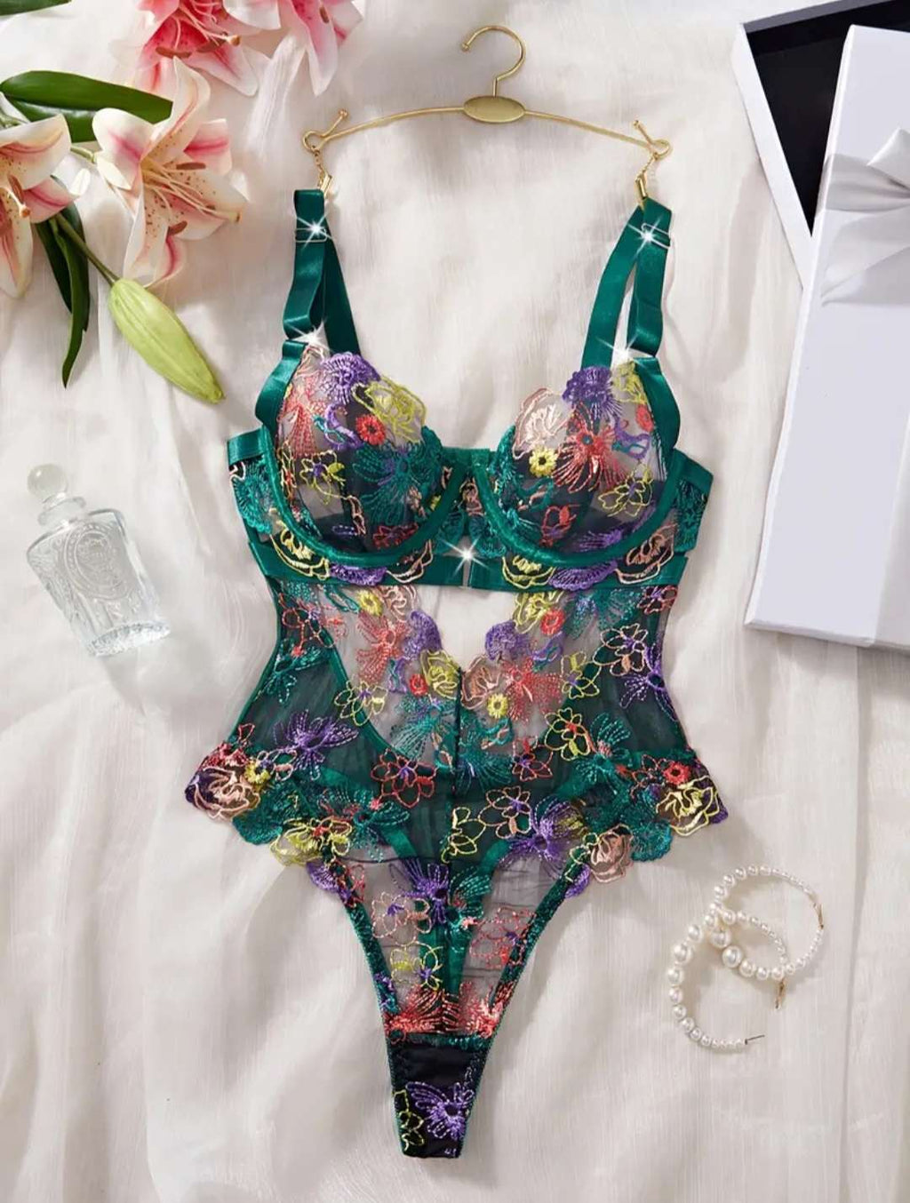 Beautiful Embroidered Sheer Bodysuit